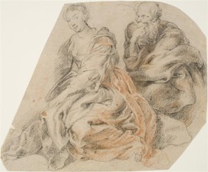 Una giovane donna e un vecchio. (Maria e Giuseppe? Susanna e uno dei due anziani?)