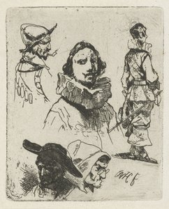Foglio di studio con soldati e una vecchia donna da Willem Pieter Hoevenaar