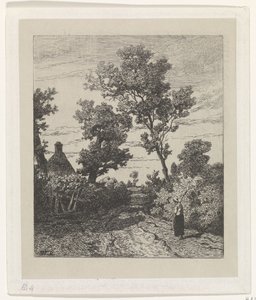 Contadina su una strada di campagna