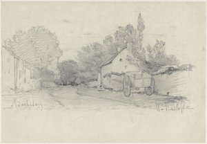 Veduta di una stradina con un carro a Barbizon