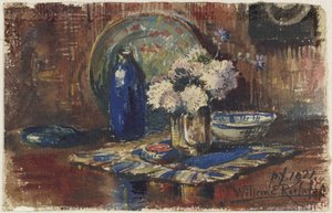 Natura morta con bottiglia blu e vaso di fiori da Willem Roelofs (II)