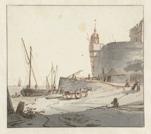 Veduta di un porto presso una cinta muraria da Willem Schellinks