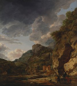 Paesaggio montano con fiume e carro, terzo quarto del XVII secolo (olio su tavola)