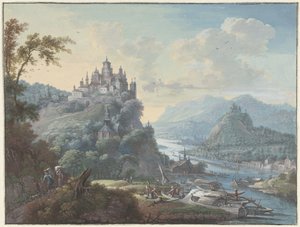 Paesaggio fluviale con una città su una collina da Willem Troost (I)