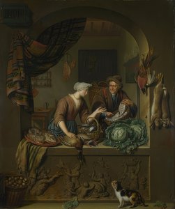Donna e pescivendolo in cucina
