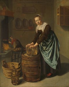Donna che pulisce un recipiente da Willem Van Odekercken