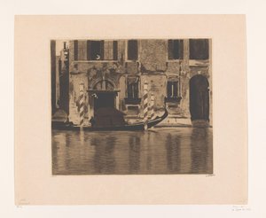 Gondola ancorata con sovrastruttura in un canale a Venezia da Willem Witsen (signed by artist)
