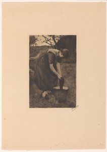 Contadina che lava tessuti in un secchio da Willem Witsen (signed by artist)