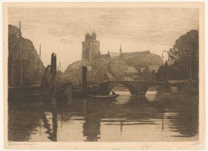 Veduta del Nuovo Porto e della Grande Chiesa a Dordrecht da Willem Witsen (signed by artist)