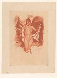 Donna nuda in piedi che si asciuga