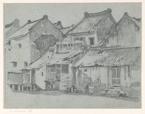 Facciate posteriori delle case lungo un fiume a Batavia da Willem Arnoldus Witsen