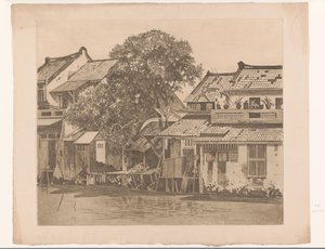Veduta di case lungo un fiume a Batavia da Willem Arnoldus Witsen