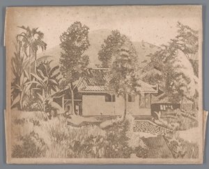 Casa con il vulcano Salak(?) sullo sfondo, Buitenzorg da Willem Arnoldus Witsen