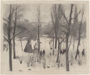 Bambini tra gli alberi nella neve