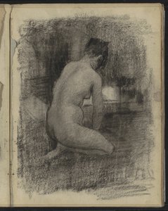 Nudo femminile inginocchiato in un interno