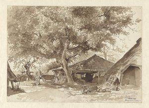Fienili sotto alberi alti da Willem de Haas Hemken