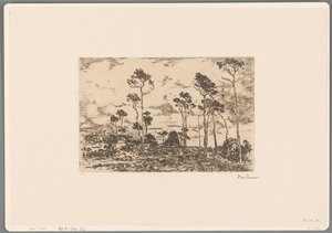 Paesaggio con alberi spogli e taglialegna