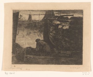 Uomo sul molo di un porto da Willem de Zwart (signed by artist)