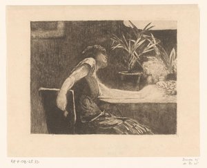 Donna a un tavolo con fiori da Willem de Zwart