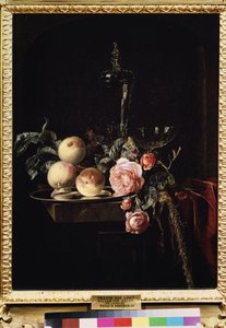 Natura morta con rose e pesche