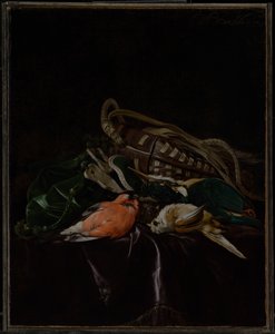 Natura morta con uccelli morti e borsa da caccia da Willem van Aelst