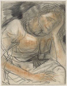 Donna con mano sotto la testa