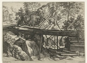 Paesaggio montano con acquedotto in legno Italiaanse landschappen (serie) da Willem van Nieulandt (II)