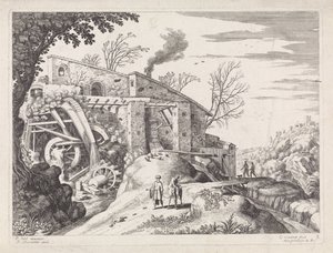 Paesaggio con un mulino ad acqua e il buon samaritano