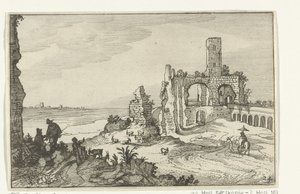 Rovina con archi e una torre sull