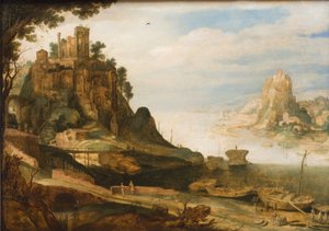 Paesaggio costiero con il cosiddetto Tempio di Sibilla a Tivoli da Willem van Nieulandt d.Y.