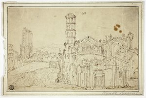 Vista a Roma: Torre della Melisa, rovine della chiesa paleocristiana da Willem van Nieuwlandt II