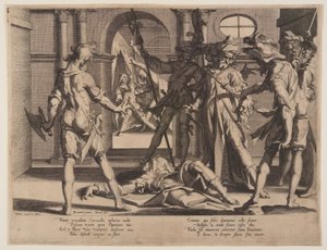 Decapitazione del giudice romano Papiniano, tavola 5 da Troni di giustizia (Thronus Iustitiae) da Willem van Swanenburgh