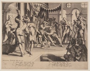 Il giudice Bias che versa lacrime, tavola 9 da Troni di giustizia (Thronus Iustitiae) da Willem van Swanenburgh