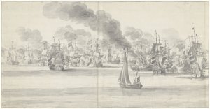 La battaglia navale davanti a Katwijk (foglio sinistro), 1653 da Willem van de Velde (I)