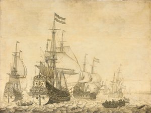 Marina con navi da guerra olandesi tra cui il Drenthe e il Principe Federico Enrico da Willem van de Velde (I)