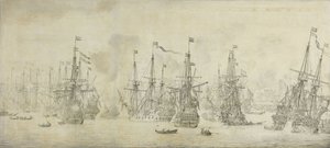 Il fallito attacco degli inglesi alla flotta di ritorno nel porto di Bergen, Norvegia, 12 agosto 1665: un episodio della seconda guerra anglo-olandese da Willem van de Velde (I)