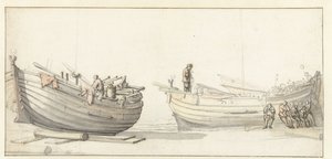 Studio di due barche da pesca con figure da Willem van de Velde (II) (attributed to)