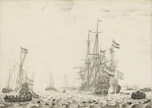 Navi olandesi vicino alla costa da Willem van de Velde I