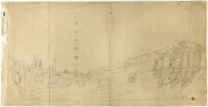 Disegno del costruttore navale per un galeone olandese da Willem van de Velde I