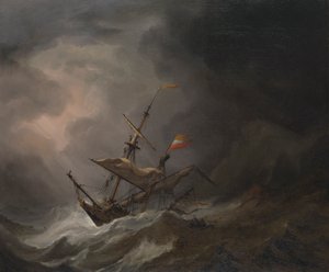 Una Brigantina Mediterranea alla Deriva su una Costa Rocciosa in una Tempesta, c.1700 da Willem van de Velde the Younger