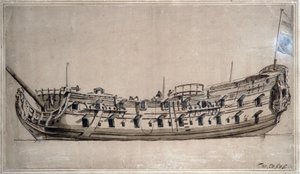 Nave britannica di quarta classe, con 42 cannoni, costruita intorno al 1675. Disegno a inchiostro di Willem van de Velde il Giovane (1633-1707) da Willem van de Velde the Younger