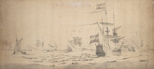Una flotta olandese in attesa di una brezza: un consiglio di guerra, c.1665 da Willem van de the Elder Velde