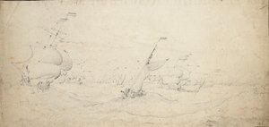 Uno squadrone posteriore olandese che va controvento in mare agitato da Willem van de the Elder Velde