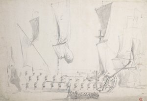 Una nave inglese di quarta classe con venti leggeri, c.1681 da Willem van de the Elder Velde