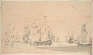 Navi inglesi, un ketch e una galiotta in una leggera brezza, giugno 1673?, c.1673 da Willem van de the Elder Velde