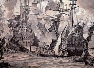 La battaglia del Sund tra le flotte olandesi e svedesi, 8 novembre 1658 (dettaglio) da Willem van de the Elder Velde