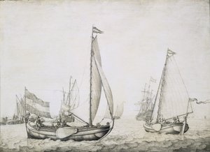 Due navi olandesi alla partenza, probabilmente nel porto di Amsterdam (circa 1660) da Willem van de the Elder Velde