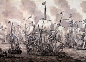 La battaglia del Sund tra le flotte olandesi e svedesi, 8 novembre 1658 (dettaglio) da Willem van de the Elder Velde