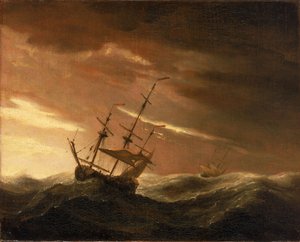 Una nave inglese in tempesta, fine XVII secolo