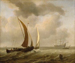 Due kaag in mare con una brezza fresca, fine XVII secolo da Willem van de Velde the Younger